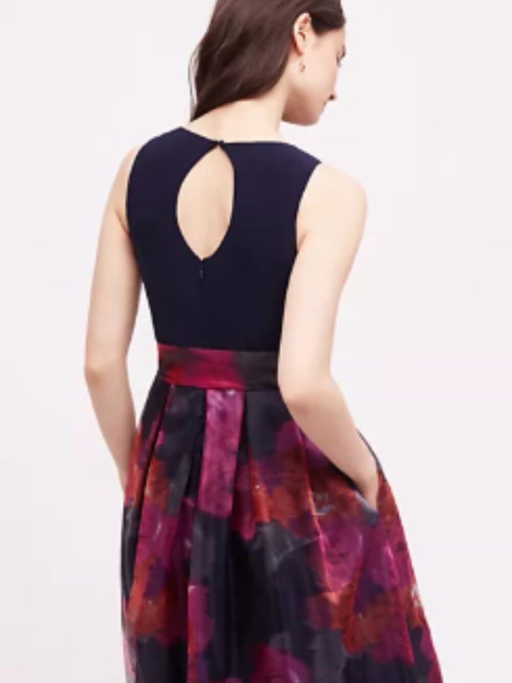 Eliza J Epanoui Gown Navy Blue Bodice Floral Organza Bottom Pockets 6 8 10 M - Picture 16 of 16